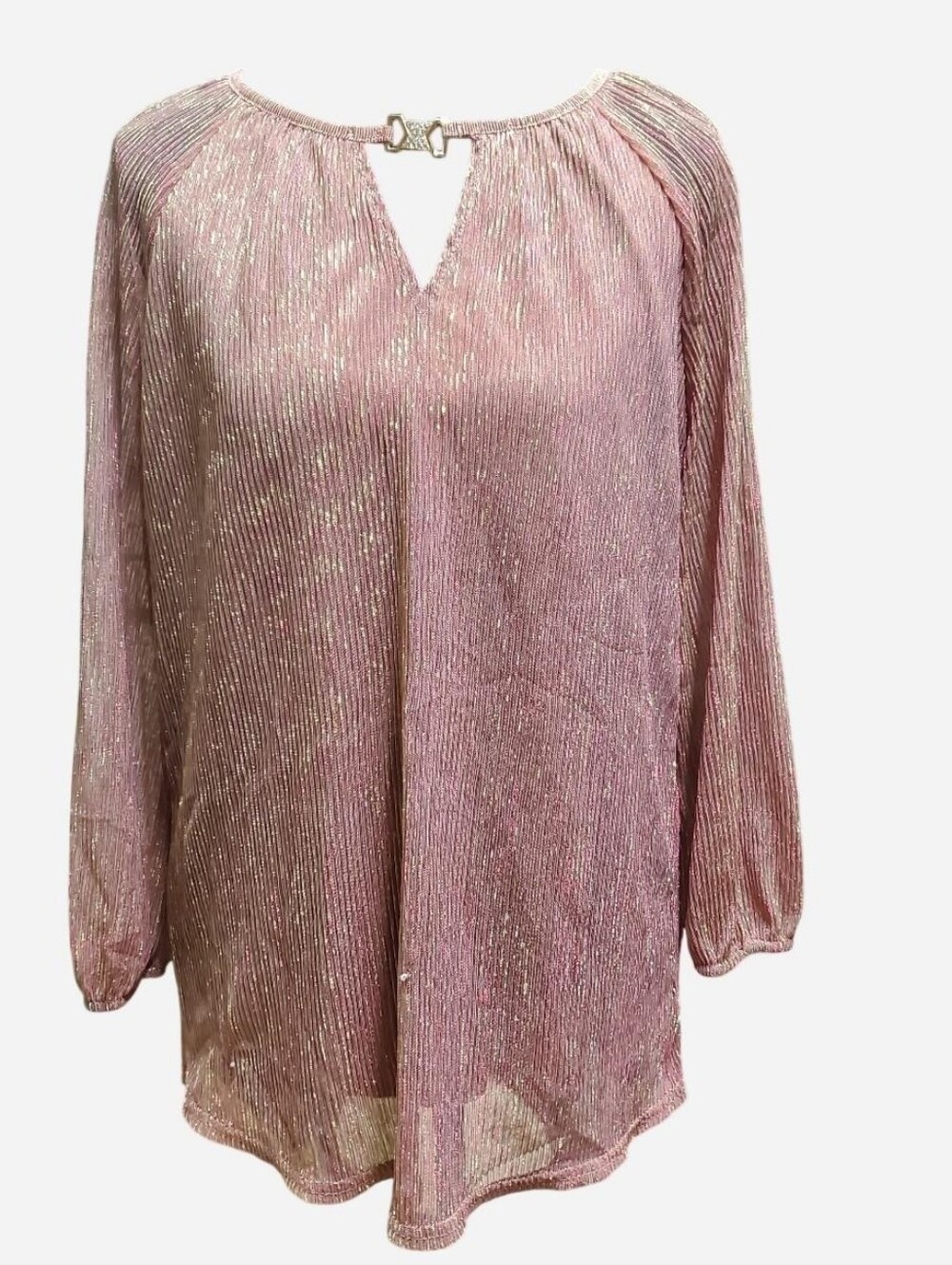 Vtg Y2K Siren Lily Petites Top Womens Petite Medium Blush Metallic 3/4 Sleeves